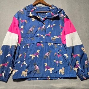 Simply Southern Dog Print Anorak Windbreaker Jacket Navy Pink White Small
